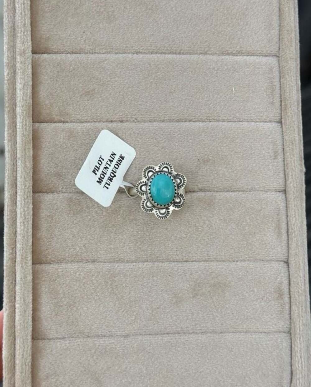 Southwest Artisan Handmade Pilot Mountain Turquoise Sterling Silver Flower Ring